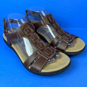 Clarks Laurieann Kay Women's T-strap Brown Leather Sandals Size 9M